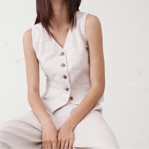 Banana Republic Cream Linen-Blend Vest with Button Front-Size M